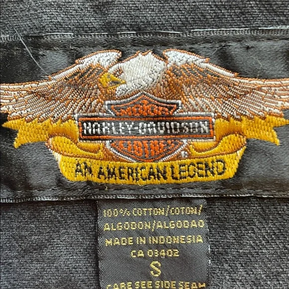 Harley Davidson Black Jean Denim Jacket With Silver Embroidered Wings size S - Picture 9 of 10